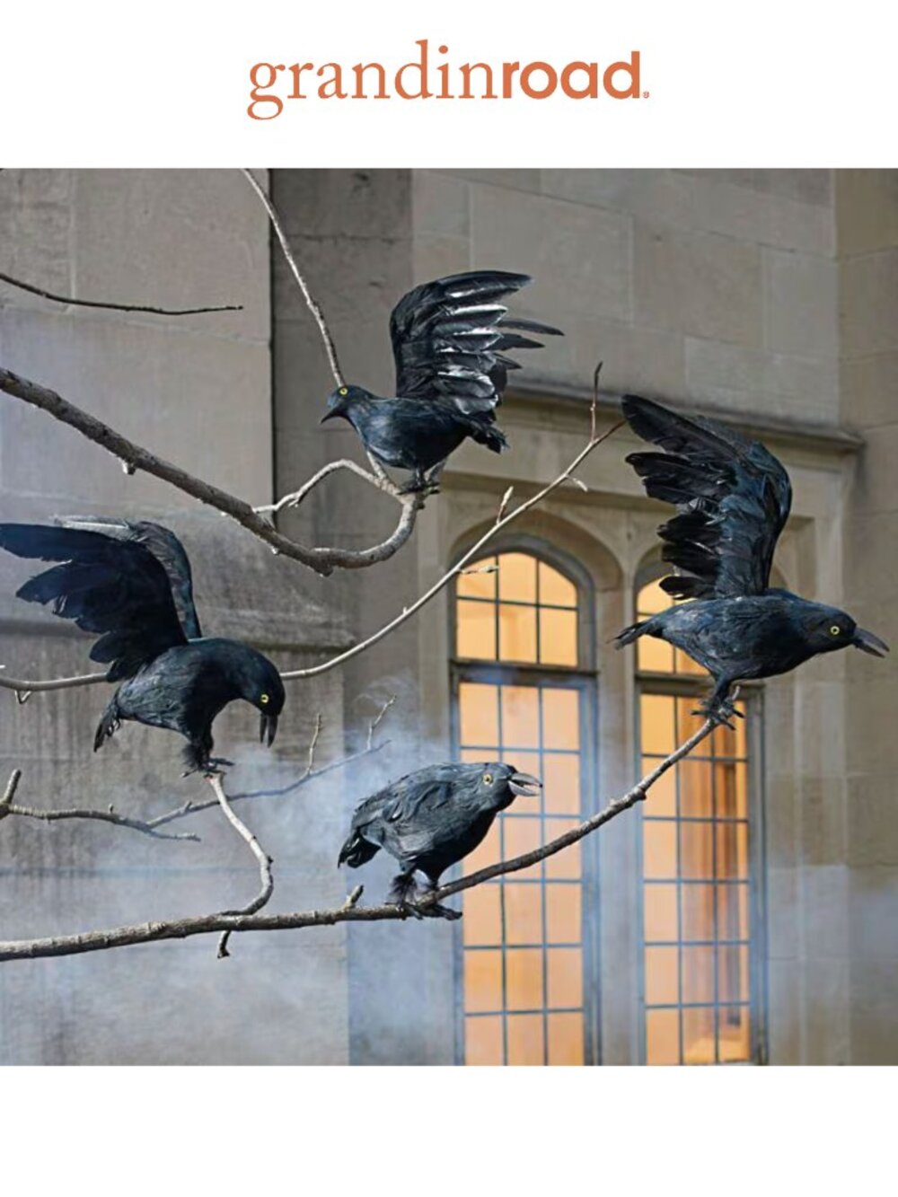 *RARE* Grandin Road Black Crows, Set of Four, EUC Like New, Halloween